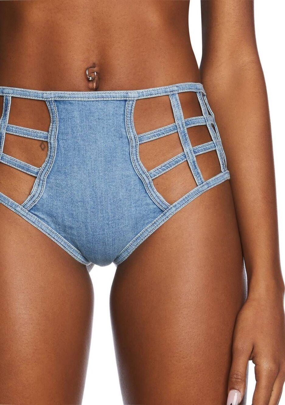 Club Exx Caged Denim Booty Shorts